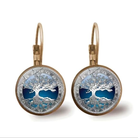 Blue Haven Yggdrasil: Tree of Life Silver or Bronze Lever-Back Earrings - Picture 1 of 7